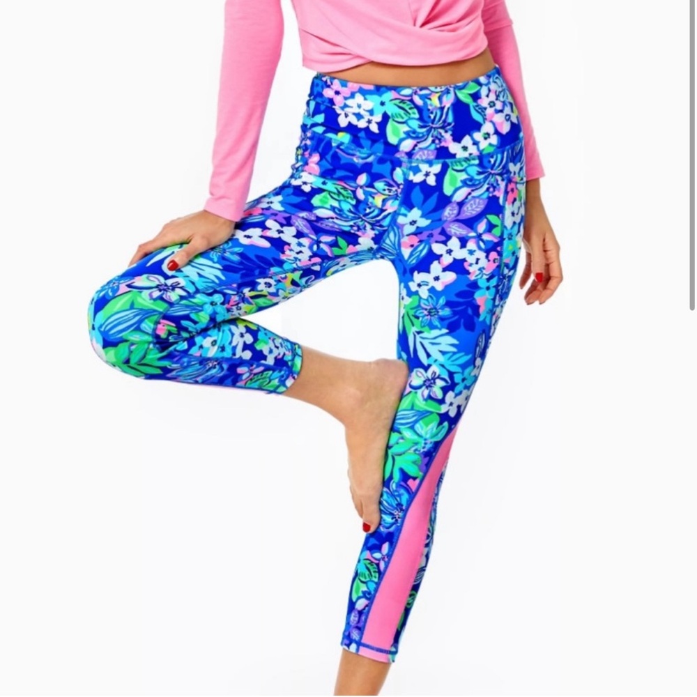 NWT Lilly Pulitzer LUXLETIC Weekender High-Rise Midi Legging Borealis Blue XXL